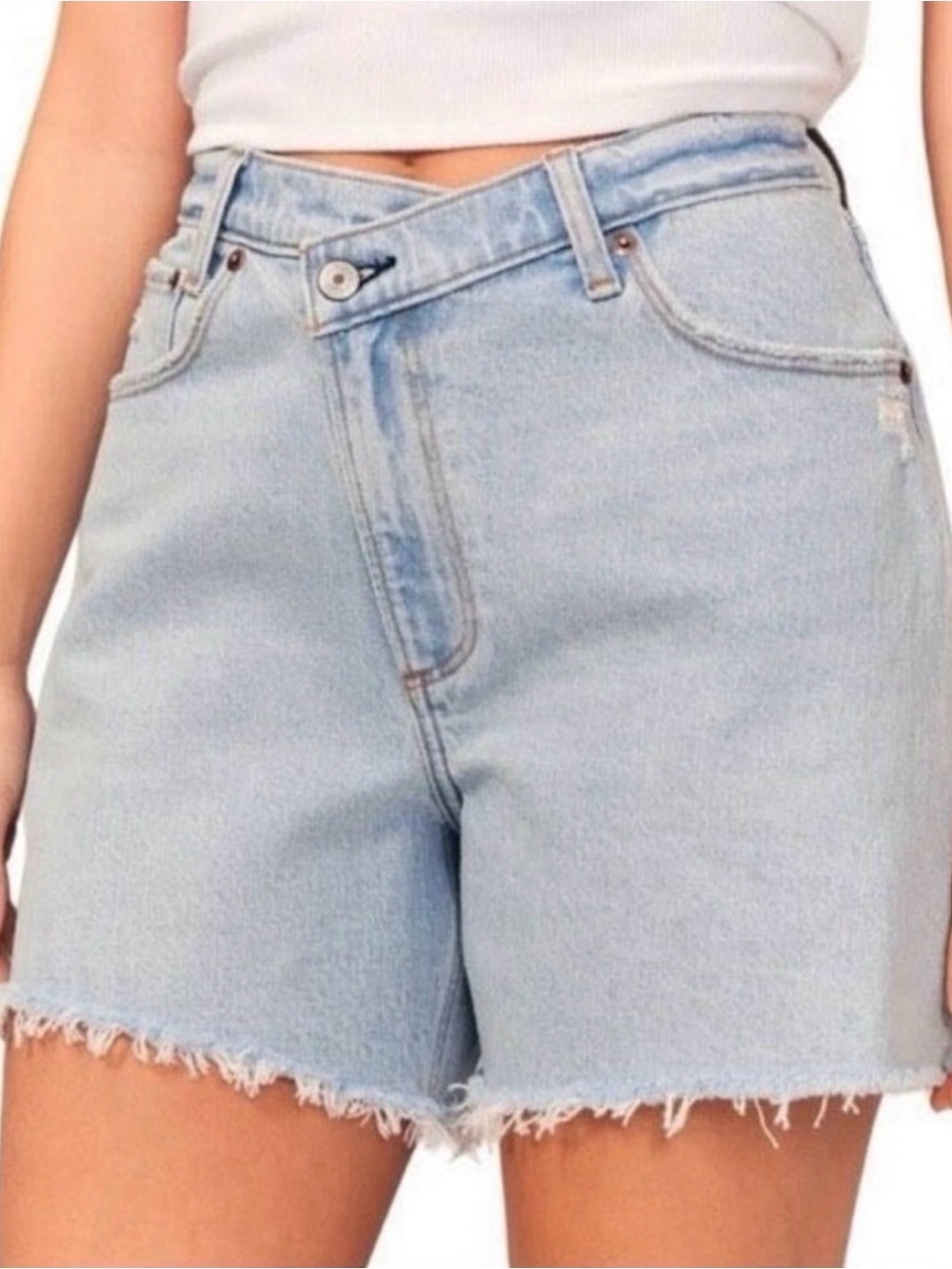 Abercrombie & Fitch Light Wash High-Rise Raw Hem Denim Shorts